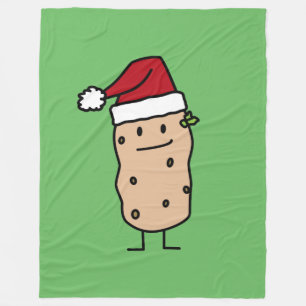 Potato Potatoes wearing Christmas Santa Hat Happy Fleece Blanket