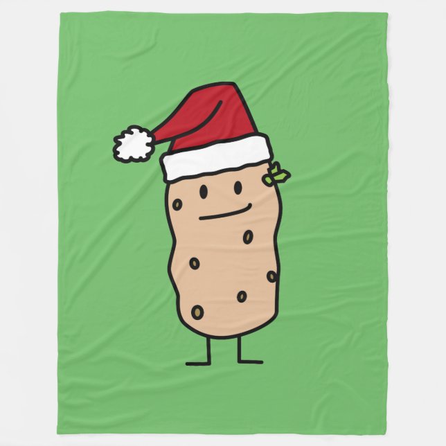 Potato Potatoes wearing Christmas Santa Hat Happy Fleece Blanket (Front)