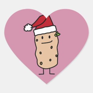 Potato Potatoes wearing Christmas Santa Hat Happy Heart Sticker