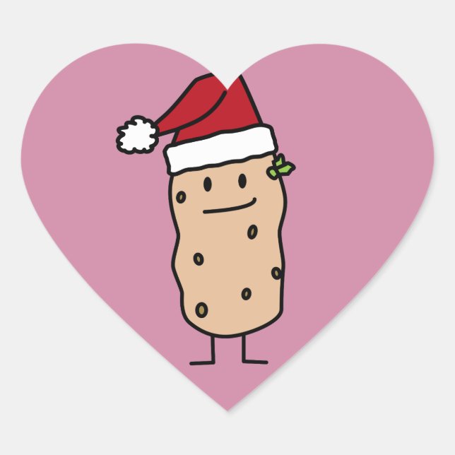 Potato Potatoes wearing Christmas Santa Hat Happy Heart Sticker (Front)