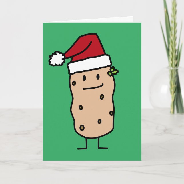 Potato Potatoes wearing Christmas Santa Hat Happy Holiday Card (Front)