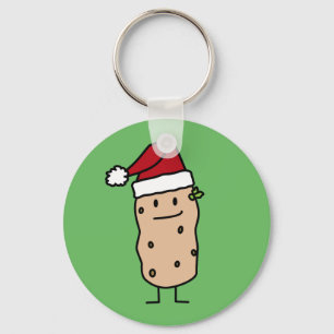 Potato Potatoes wearing Christmas Santa Hat Happy Key Ring