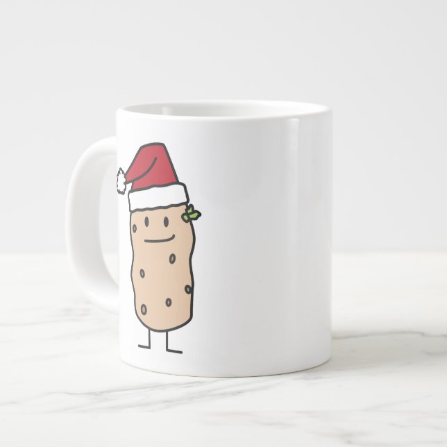 Potato Potatoes wearing Christmas Santa Hat Happy Large Coffee Mug (Front Left)