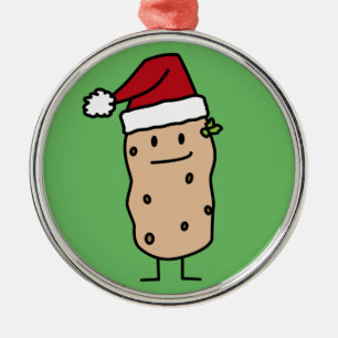 Potato Potatoes wearing Christmas Santa Hat Happy Metal Tree Decoration