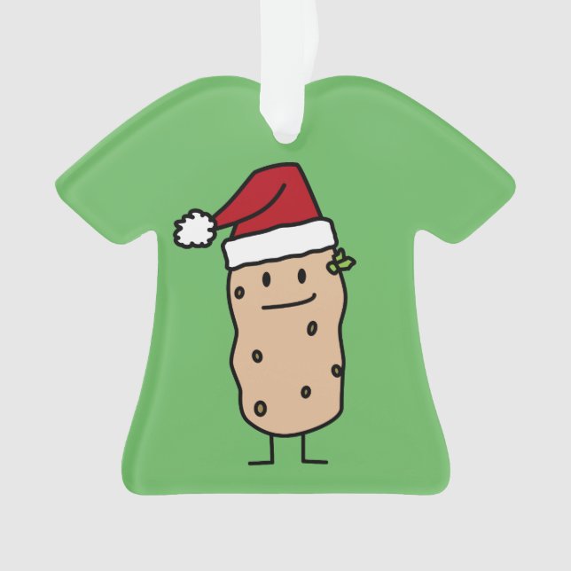 Potato Potatoes wearing Christmas Santa Hat Happy Ornament (Front)