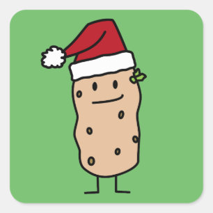 Potato Potatoes wearing Christmas Santa Hat Happy Square Sticker