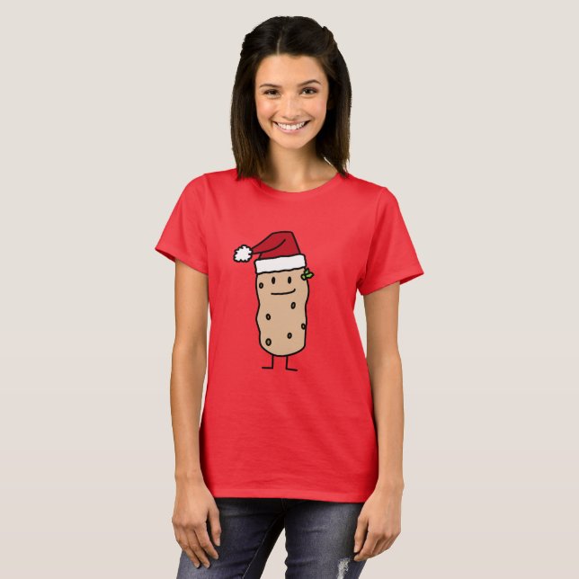 Potato Potatoes wearing Christmas Santa Hat Happy T-Shirt (Front Full)
