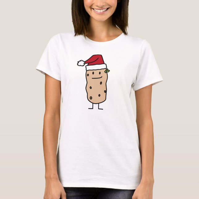 Potato Potatoes wearing Christmas Santa Hat Happy T-Shirt (Front)