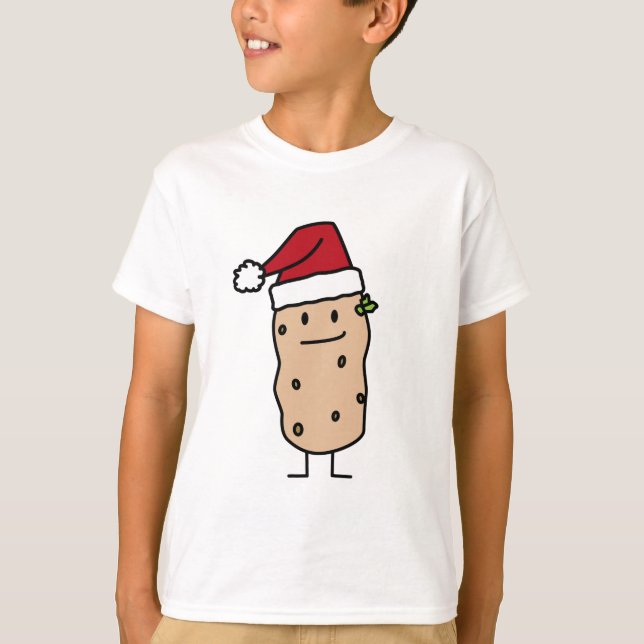 Potato Potatoes wearing Christmas Santa Hat Happy T-Shirt (Front)