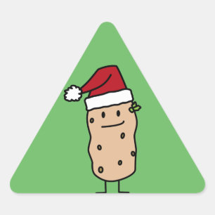 Potato Potatoes wearing Christmas Santa Hat Happy Triangle Sticker