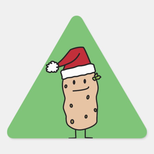 Potato Potatoes wearing Christmas Santa Hat Happy Triangle Sticker (Front)