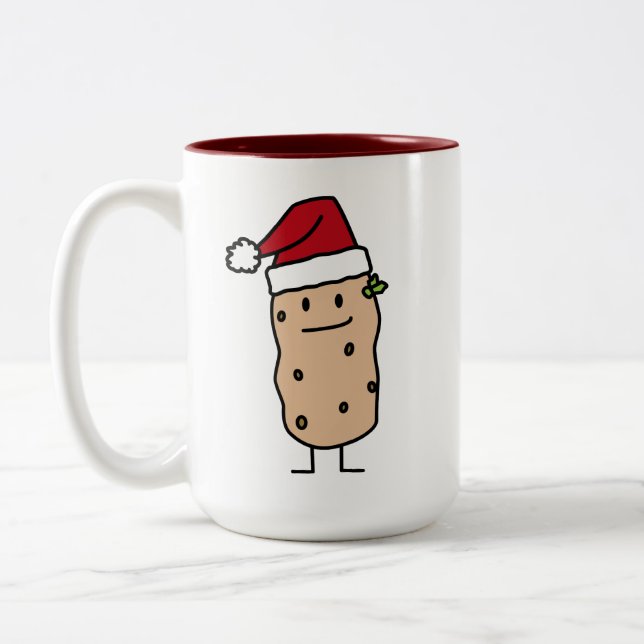 Potato Potatoes wearing Christmas Santa Hat Happy Two-Tone Coffee Mug (Left)