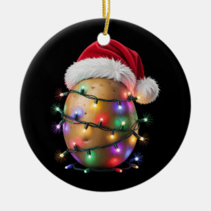 Potato Xmas Lights Santa Hat Christmas Vegetables Ceramic Tree Decoration
