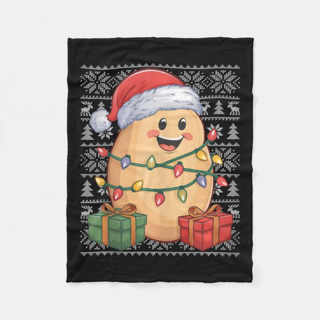 Potato Xmas Sweater Style Ugly Santa Hat Potato Ch Fleece Blanket (Front)