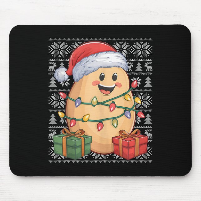 Potato Xmas Sweater Style Ugly Santa Hat Potato Ch Mouse Mat (Front)