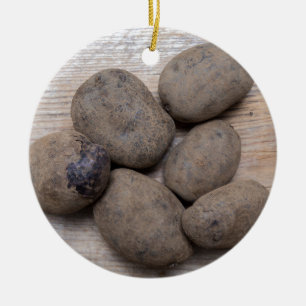 Potatoes on rustic wood Concept Ceramic Tree Decoration