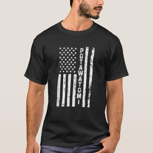 Potawatomi United States Patriotic American Flag T T-Shirt (Front)