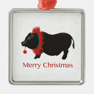 Potbellied Pig Merry Christmas Design Metal Tree Decoration