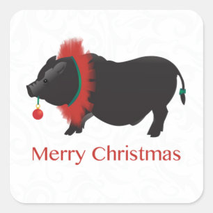 Potbellied Pig Merry Christmas Design Square Sticker