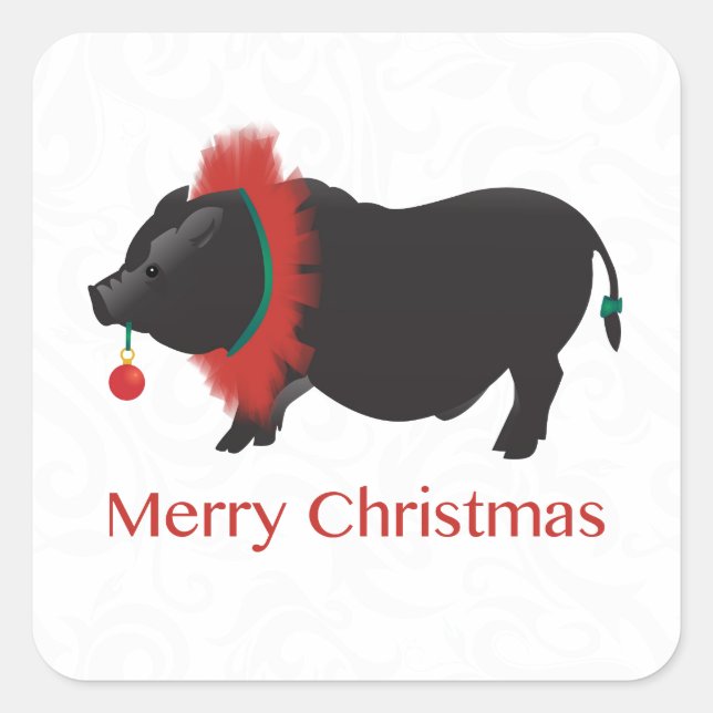 Potbellied Pig Merry Christmas Design Square Sticker (Front)