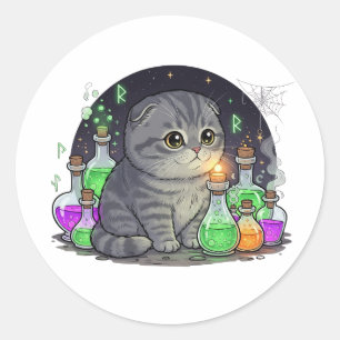 Potion Fold – Scottish Fold Cat Halloween Classic Round Sticker