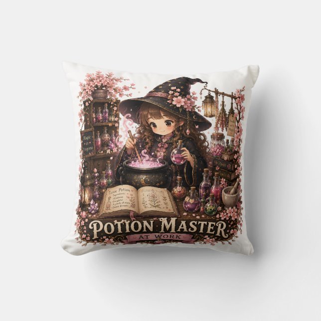 Potion Master At Work Cute Fantasy Witch Cushion (Front)