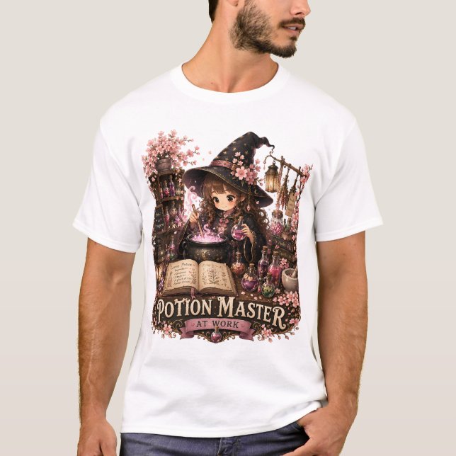 Potion Master At Work Cute Fantasy Witch T-Shirt (Front)