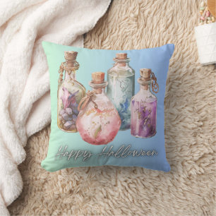 Potions and Elixirs Spell Bottles Happy Halloween Cushion