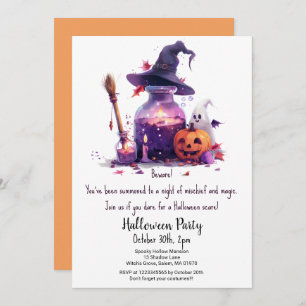 Potions Pumpkin Ghost Witch Hat Halloween Party  Invitation