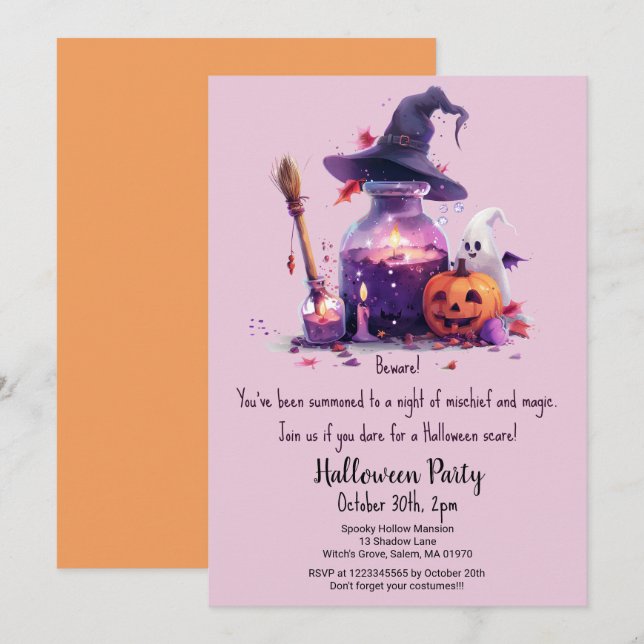 Potions Pumpkin Ghost Witch Hat Halloween Party  Invitation (Front/Back)