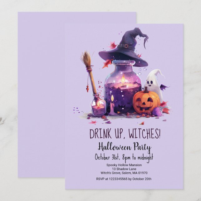 Potions Pumpkin Ghost Witch Hat Halloween Party  Invitation (Front/Back)