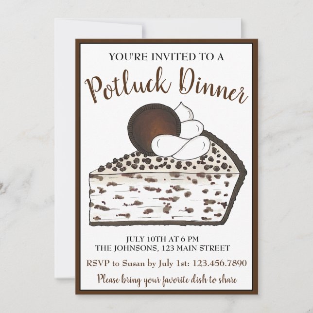Potluck Dinner Dessert Party Cookies and Cream Pie Invitation (Front)