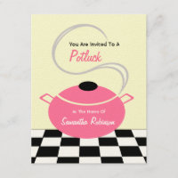 Potluck Invite - Black White & Pink Kitchen