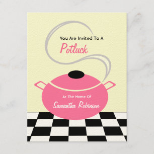 Potluck Invite - Black White & Pink Kitchen