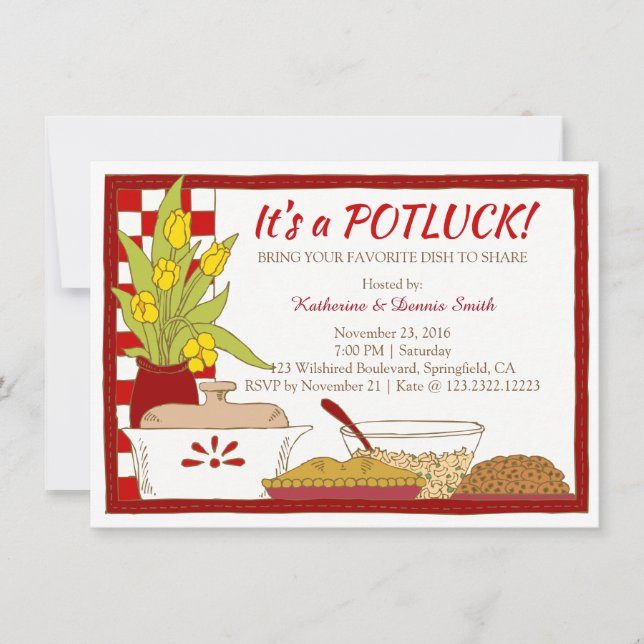 Potluck Party Dinner or Lunch Birthday Invitation (Front)