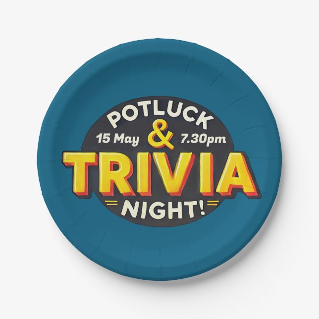 Potluck Trivia night party get-together Paper Plate (Front)