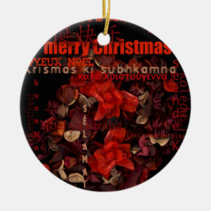 Potpouri World Christmas Navidad Noel text Round O Ceramic Tree Decoration