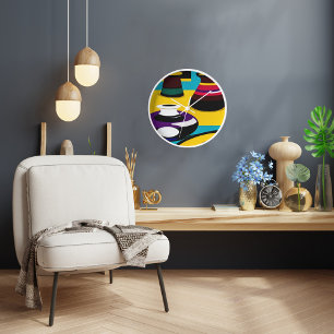 Pots Design Wall Clock with White Wood Frame