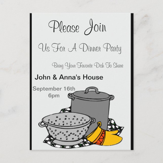 Pots Dinner Invitation Postcard (Front)