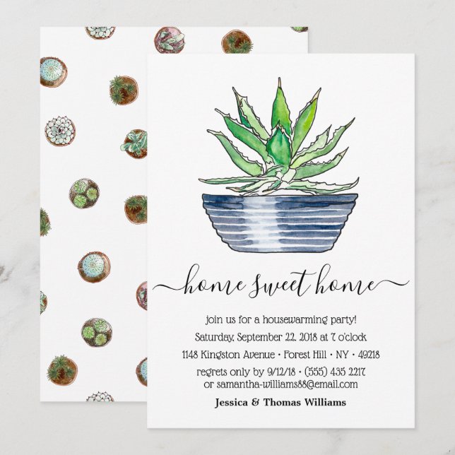 Potted Aloe Vera Plant Housewarming Party Invitation (Front/Back)