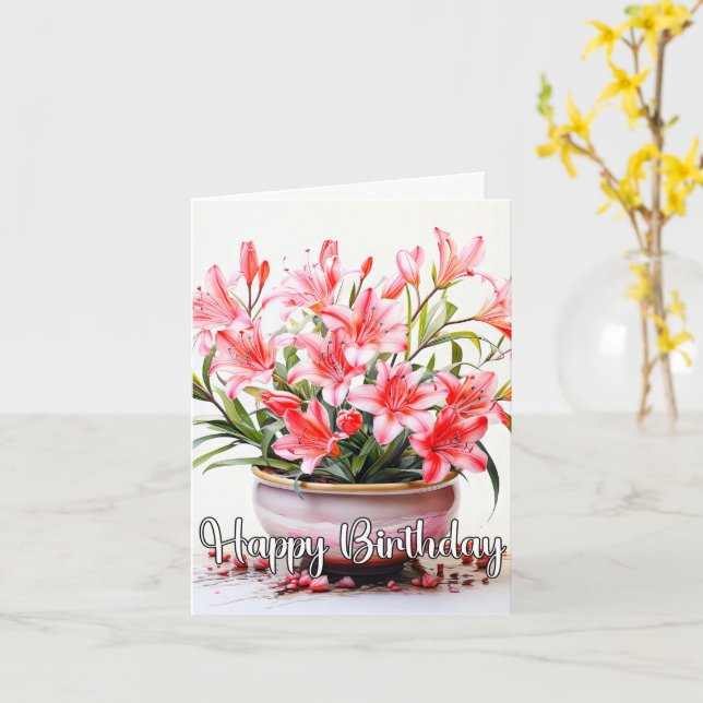 Potted Blooming Lily Flower Illustration Card (Yellow Flower)