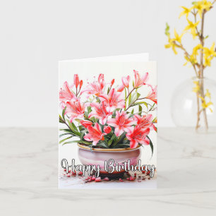 Potted Blooming Lily Flower Illustration Card