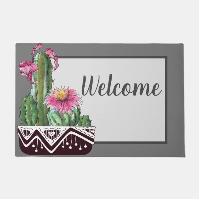Potted Cacti Welcome Doormat (Front)