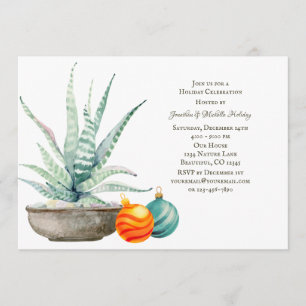 Potted Cactus and Christmas Ornaments Holiday Invitation