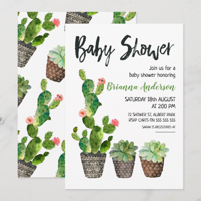 Potted Cactus Baby Shower Invitation (Front/Back)