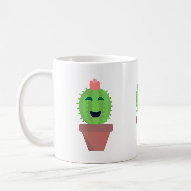 Potted Cactus Cute Cartoon Succulent Design Coffee Mug (Left)