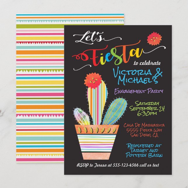 Potted Cactus Mexican Fiesta Invitation (Front/Back)