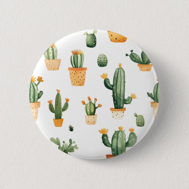 Potted Cactus on White  6 Cm Round Badge (Front)