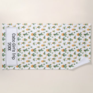 Potted Cactus on White Beach Towel