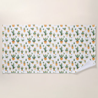 Potted Cactus on White Beach Towel